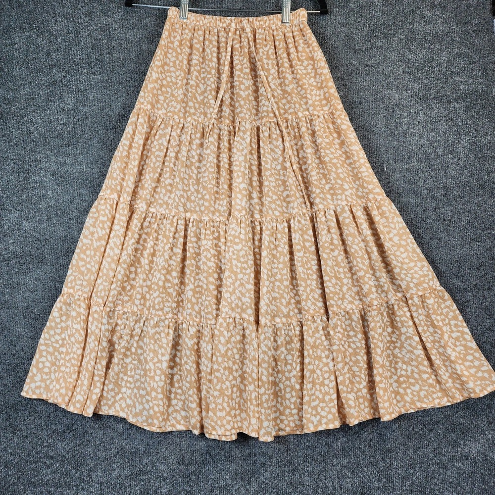 Aerie Women Boho Cottagecore Prairie Tiered Leopard Maxi Skirt Size XS